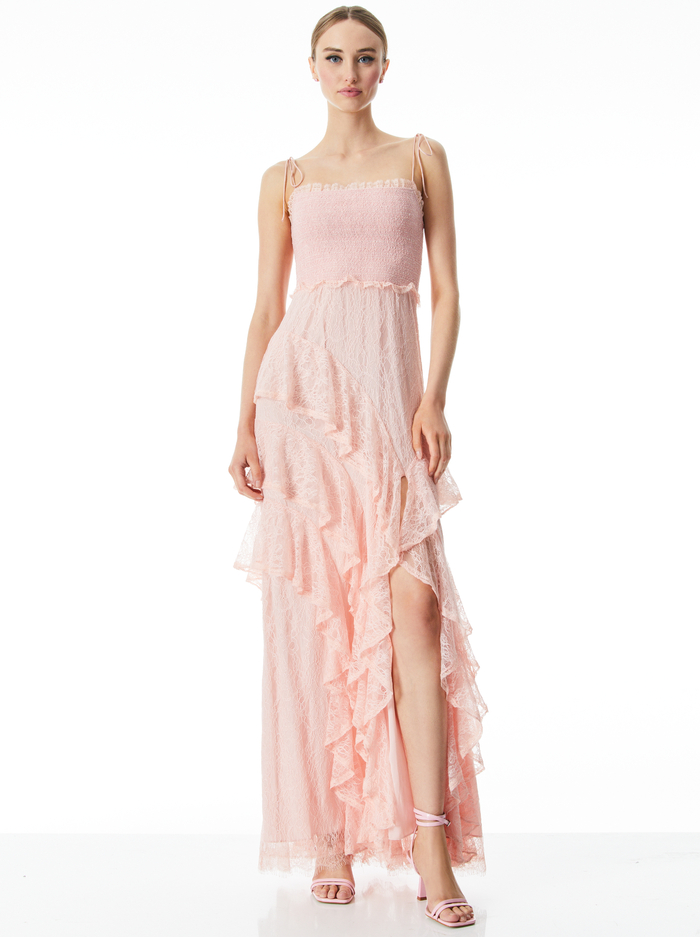 JOCELYN RUFFLE MAXI DRESS - ENGLISH ROSE - Alice And Olivia