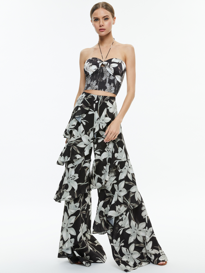LIVIA HALTER CROPPED TOP + LOTUS HIGH RISE WIDE LEG RUFFLE PANT -