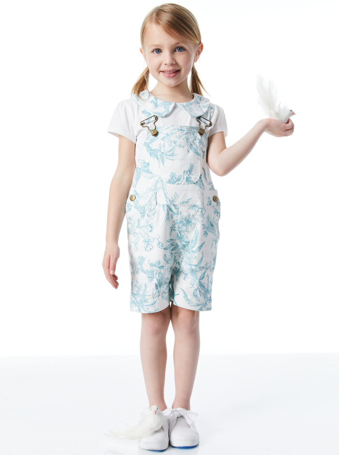 A+O x DOTTY DUNGAREES OVERALL SHORTS - ANTIQUE BUTTERFLY OFF WHITE - Alice And Olivia