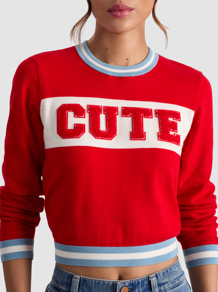 CAROLANN SHRUNKEN PULLOVER - BRIGHT RUBY/MULTI image 3 - Alice And Olivia