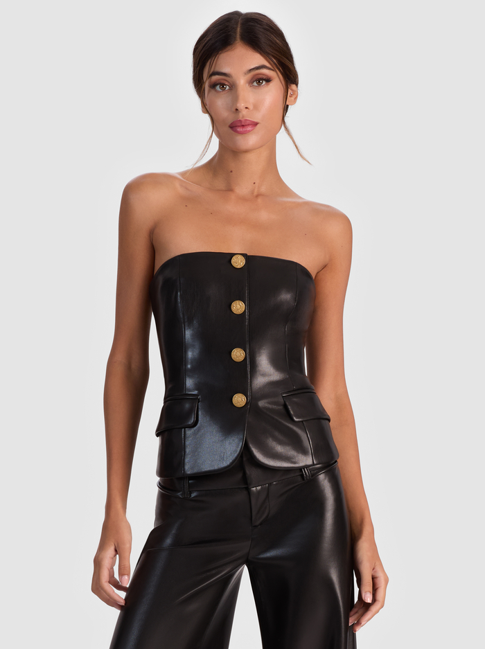 MADISON VEGAN BUSTIER TOP - BLACK - Alice And Olivia