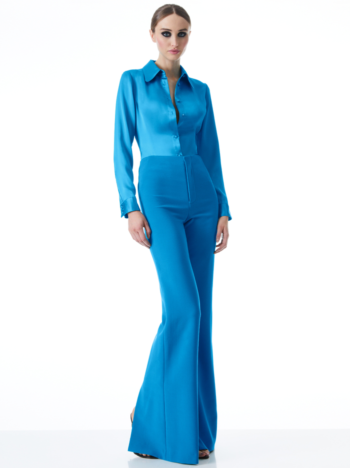 PAULA HIGH WAISTED PANT WITH BACK SLIT - TURKISH BLUE image 2 - Alice And Olivia