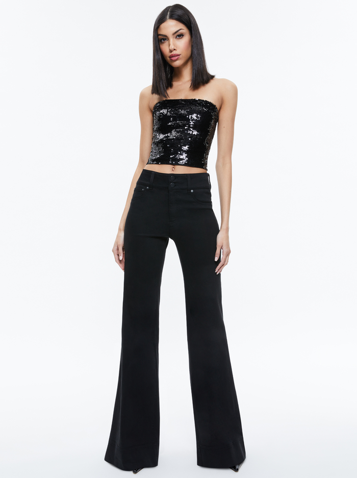 VIVI SEQUIN CROPPED TOP - BLACK image 4 - Alice And Olivia