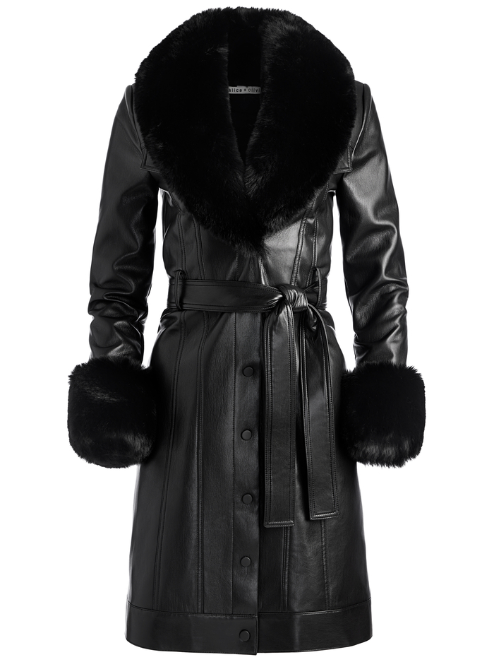 STARI VEGAN LEATHER FAUX FUR COMBINATION COAT - BLACK image 4 - Alice And Olivia