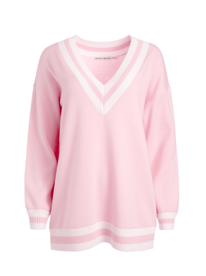 CLEMENT V-NECK VARSITY STRIPE PULLOVER - PETAL/ECRU image 5 - Alice And Olivia