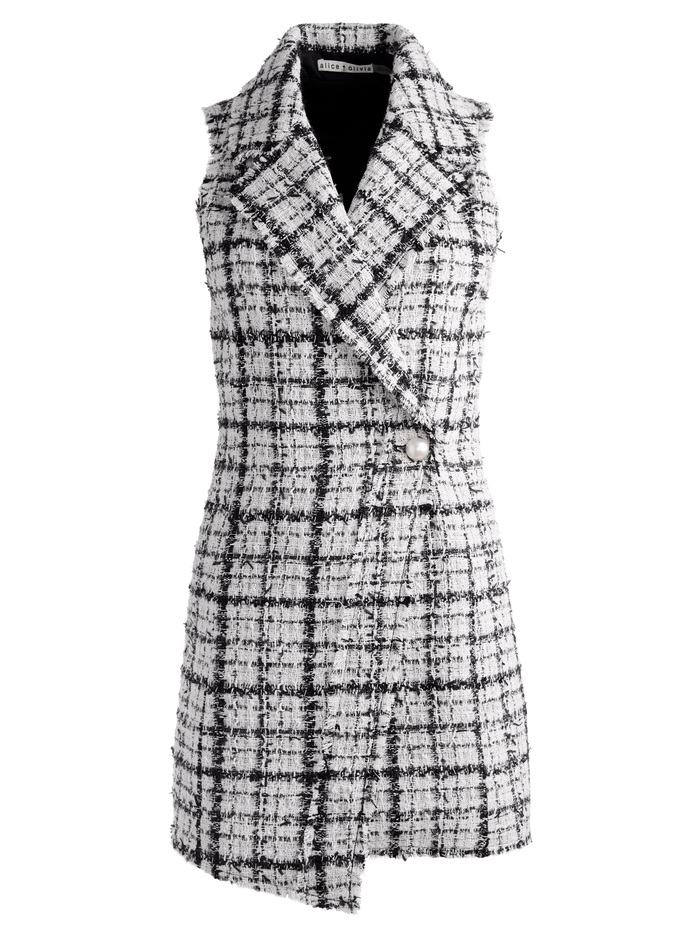 MERI SLEEVELESS DOUBLE BREASTED MINI DRESS - BLACK/OFF WHITE image 5 - Alice And Olivia