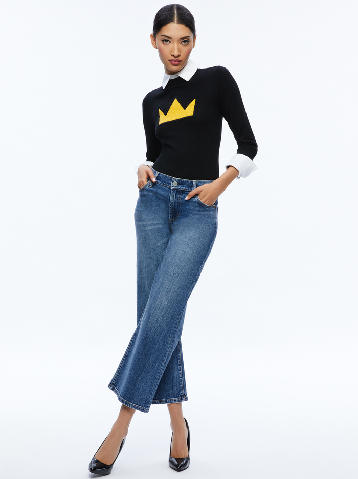 A+O X BASQUIAT PORLA COLLARED SWEATER - BLACK image 4 - Alice And Olivia