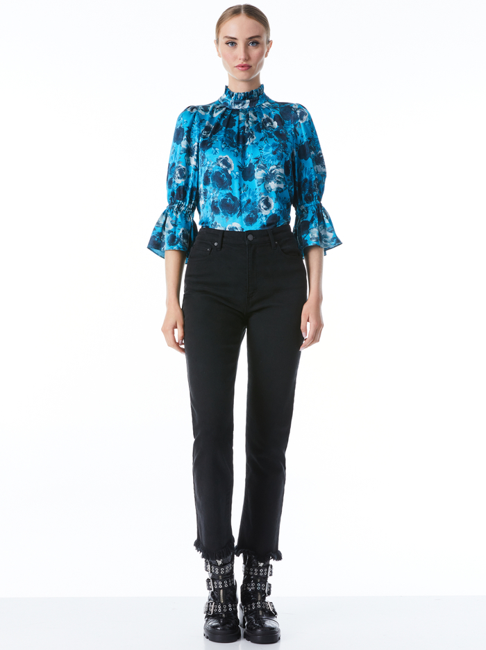 LAUNA BLOUSON SLEEVE BLOUSE - OCEANSIDE FLORAL TURKISH BLUE image 4 - Alice And Olivia