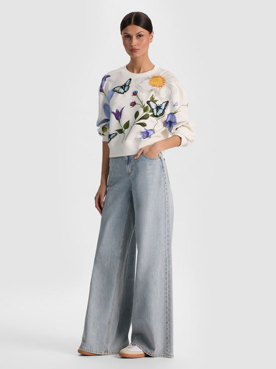 TWISTING VINES OFF WHITE-RUSSELL EMBELLISHED CREWNECK SWEATSHIRT