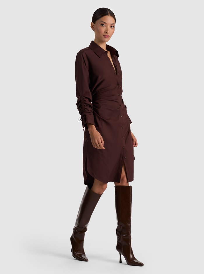 DENISE MIDI SHIRT DRESS - DARK CHOCOLATE image 4 - ALICE + OLIVIA