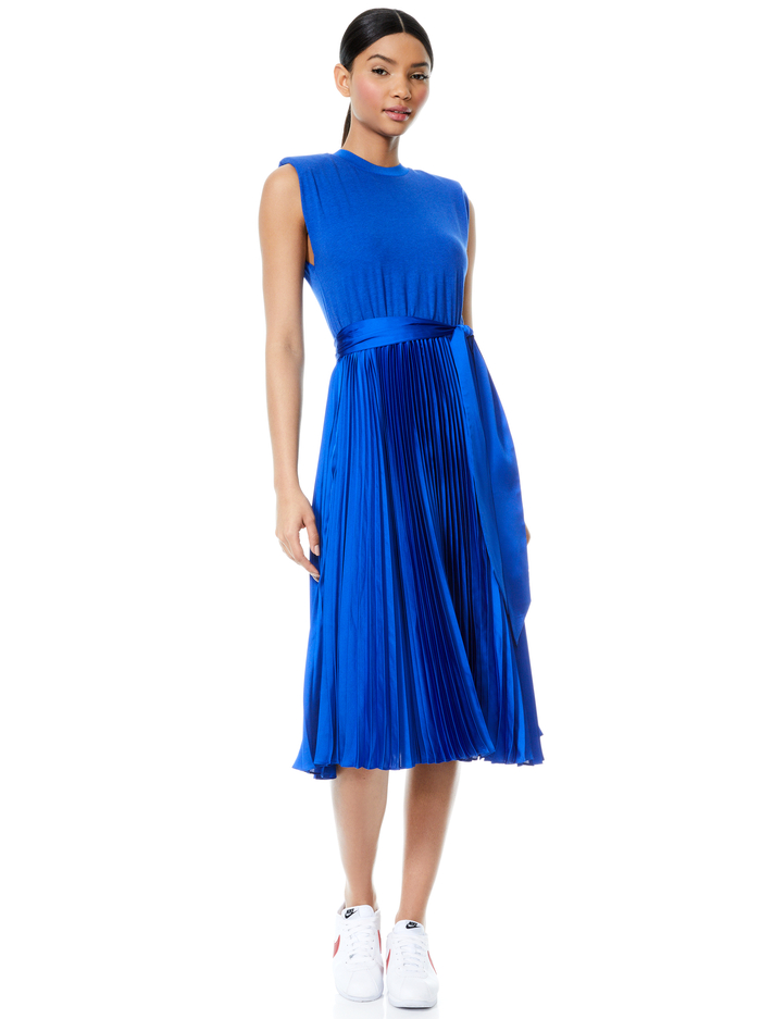 YUKI STRONG SHOULDER MIDI DRESS - COBALT image 4 - Alice And Olivia