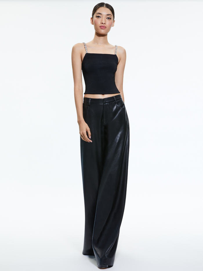 TRISH VEGAN LEATHER WIDE LEG PANT - BLACK image 4 - Alice And Olivia