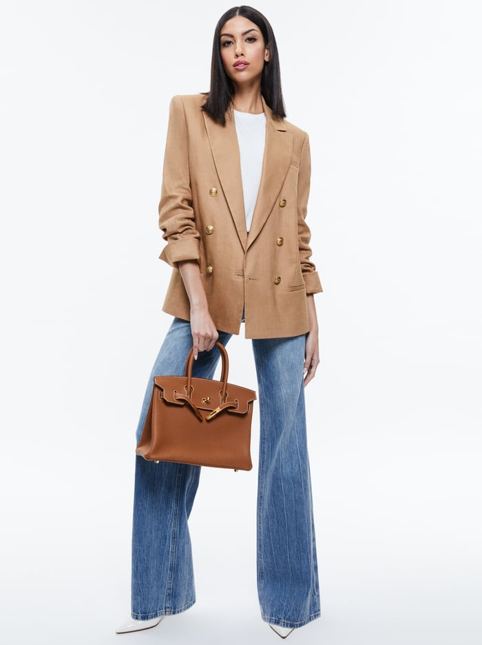 ANTHONY LINEN DOUBLE BREASTED BLAZER - TAN image 4 - Alice And Olivia