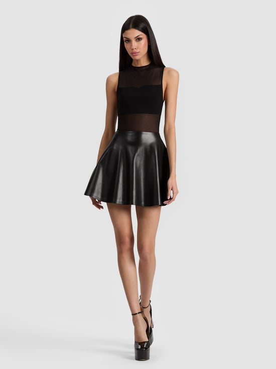 BLACK-CHARA VEGAN MINI DRESS