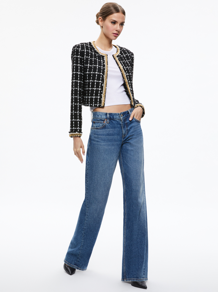 SABINA CHAIN TRIM TWEED JACKET - BLACK/ECRU image 4 - Alice And Olivia