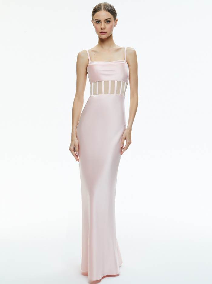 VALENTINA DRAPED CORSET MAXI DRESS - PINK LACE - Alice And Olivia