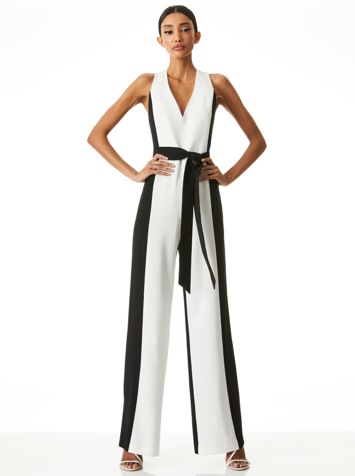 TESSA V-NECK WIDE LEG JUMPSUIT - OFF WHITE/BLACK image 2 - Alice And Olivia
