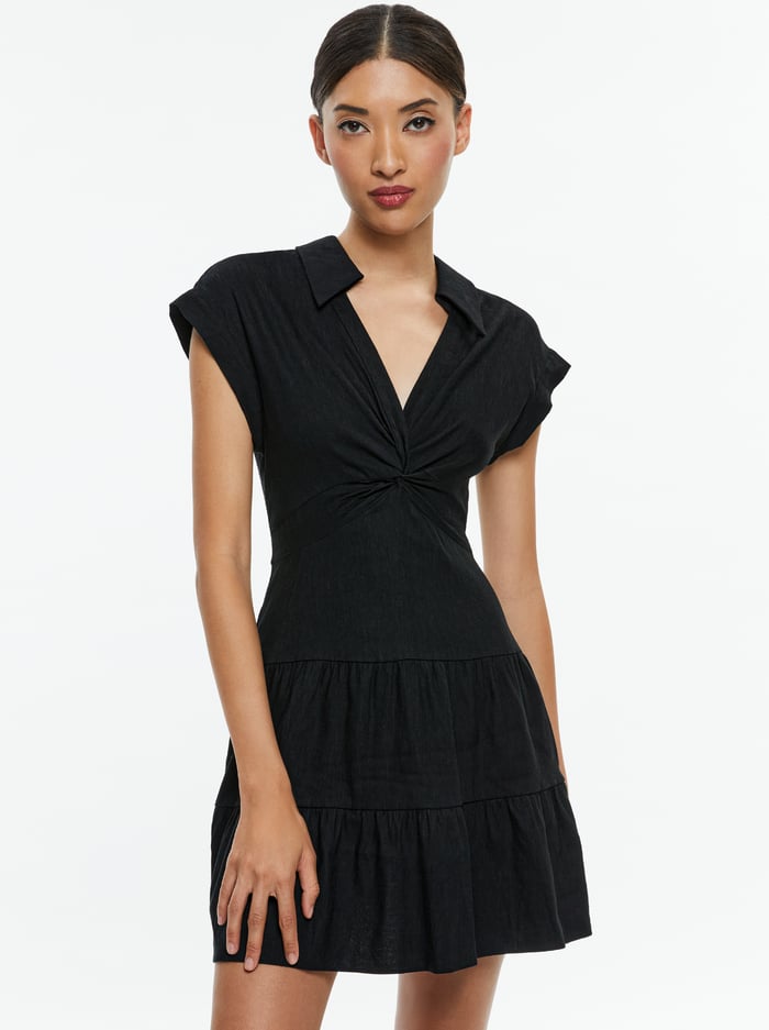 MILA LINEN TWIST FRONT MINI DRESS - BLACK image 3 - Alice And Olivia