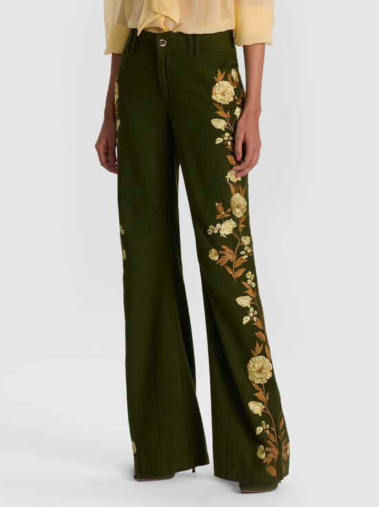 DARK OLIVE/MULTI-AKERS EMBROIDERED PANT
