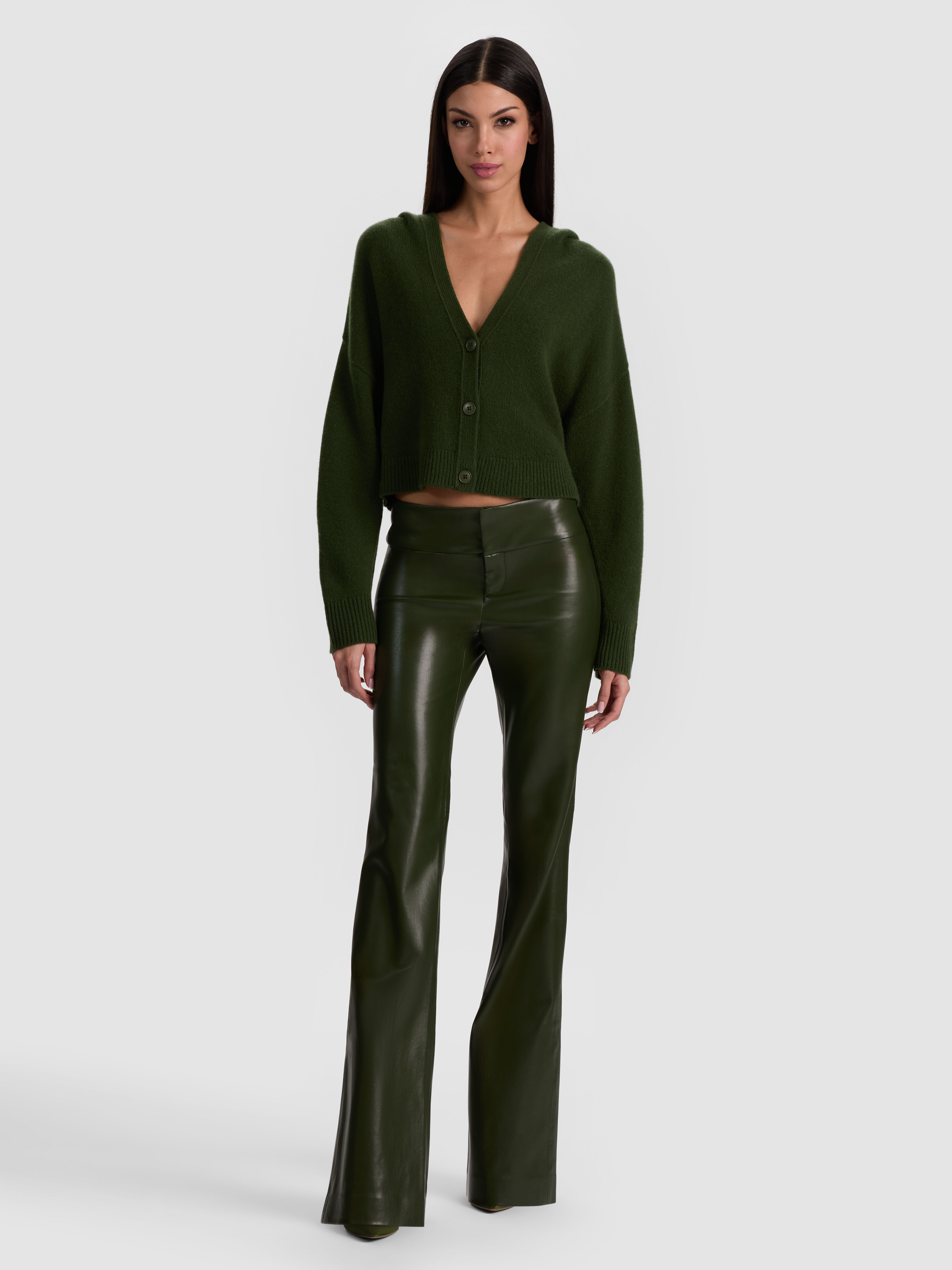 COREY HOODED CASHMERE CARDIGAN in DARK OLIVE | ALICE + OLIVIA