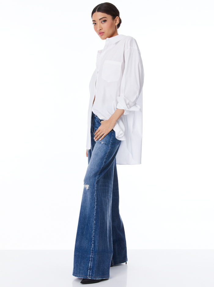 FINELY OVERSIZED LONG BUTTON DOWN SHIRT - WHITE image 4 - Alice And Olivia