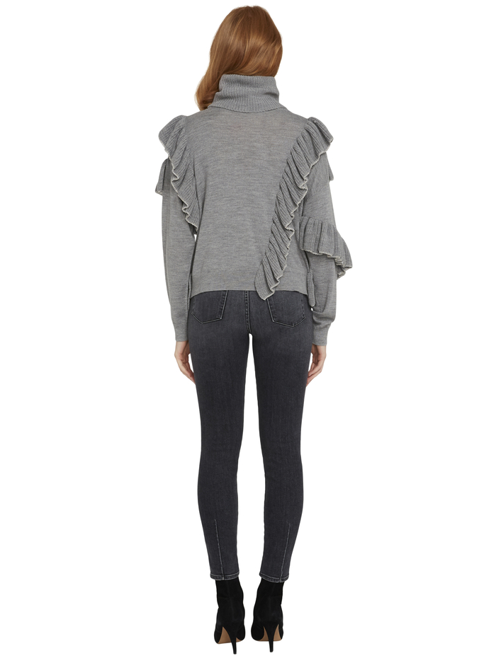 LIBBIE METALLIC TRIM TURTLENECK - MED HEATHER GREY image 1 - Alice And Olivia