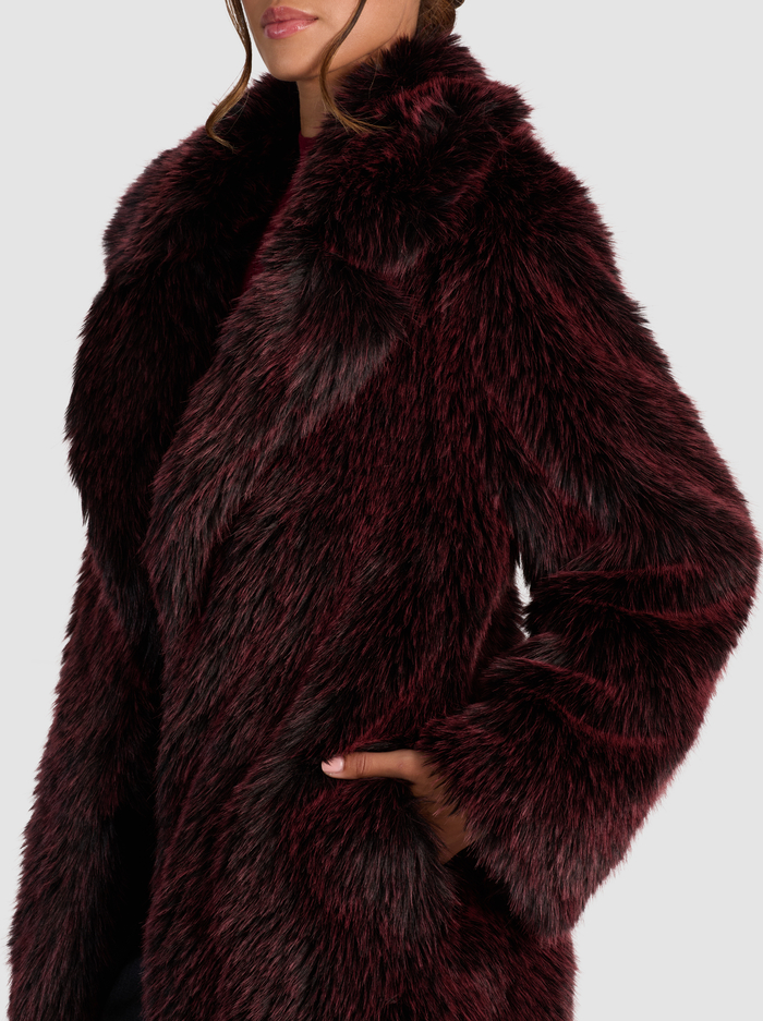 MARVIN FAUX FUR MAXI COAT - BLACK/MERLOT image 3 - Alice And Olivia