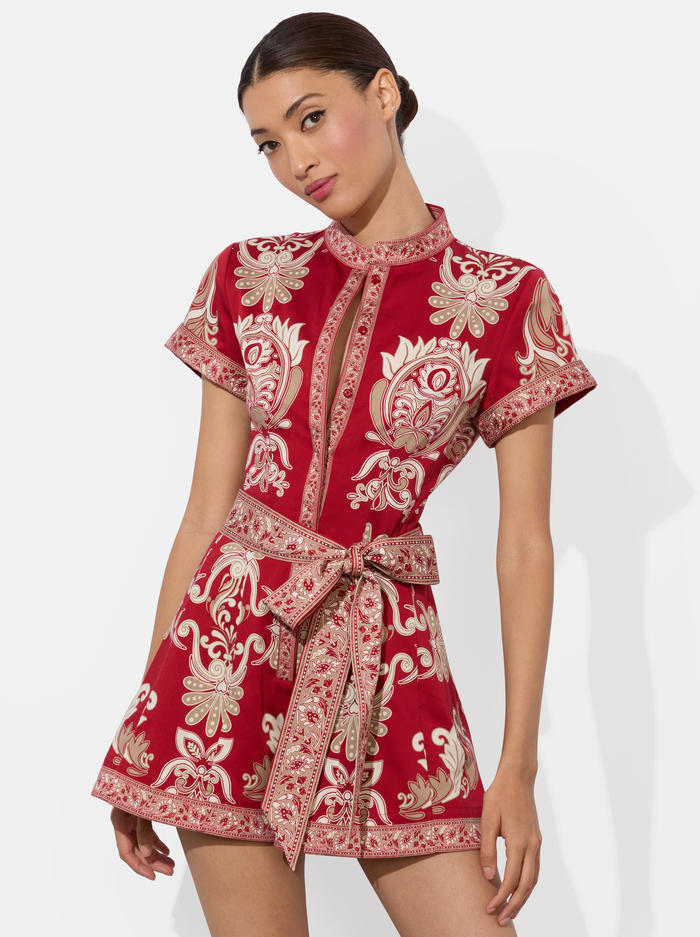 LUCY BUTTON DOWN ROMPER - SERENADE DARK CHERRY image 3 - Alice And Olivia