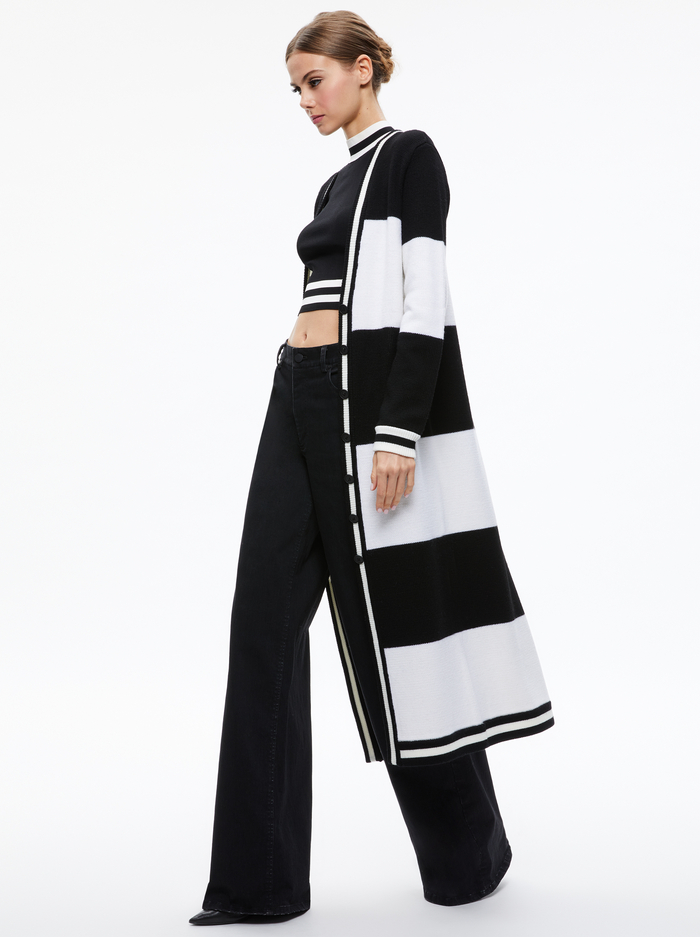 BRADFORD STRIPED LONG CARDIGAN - ECRU/BLACK STRIPE image 4 - Alice And Olivia