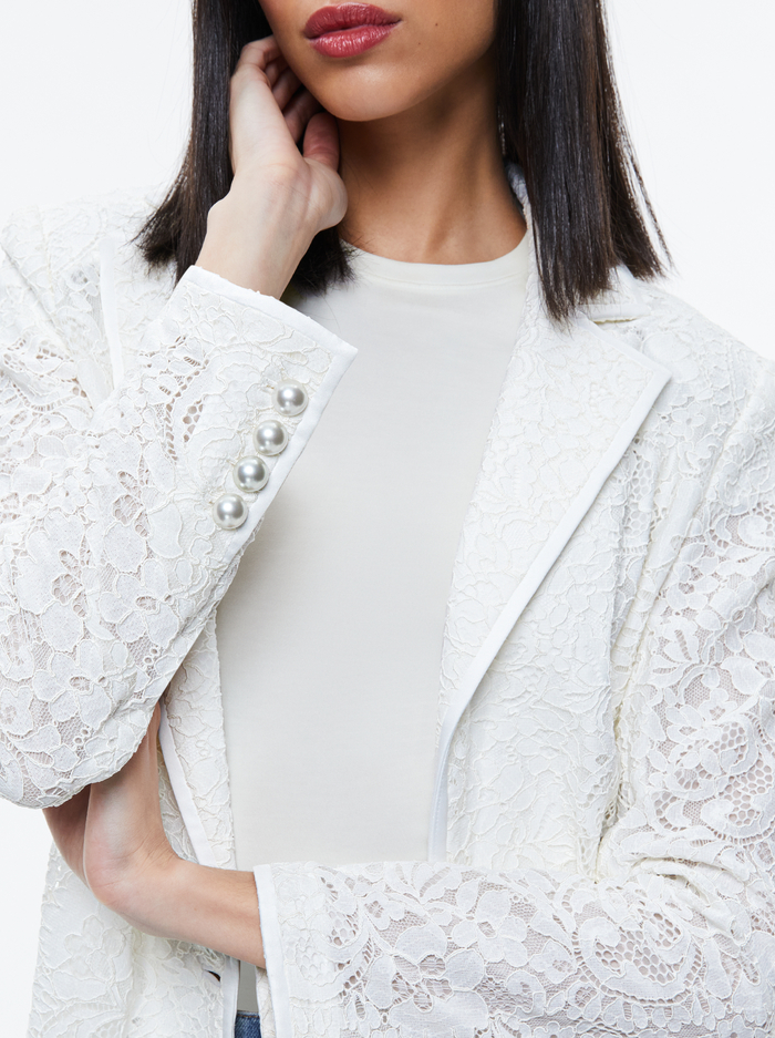 JUDITH SHEER LACE SHAWL COLLAR BLAZER - OFF WHITE image 3 - Alice And Olivia