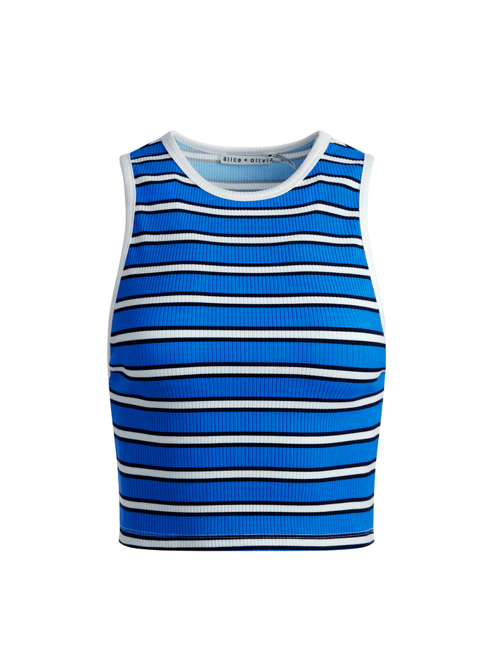 ANDRE FITTED CROPPED TANK - TEAKWOOD STRIPE FRENCH BLUE image 5 - Alice And Olivia