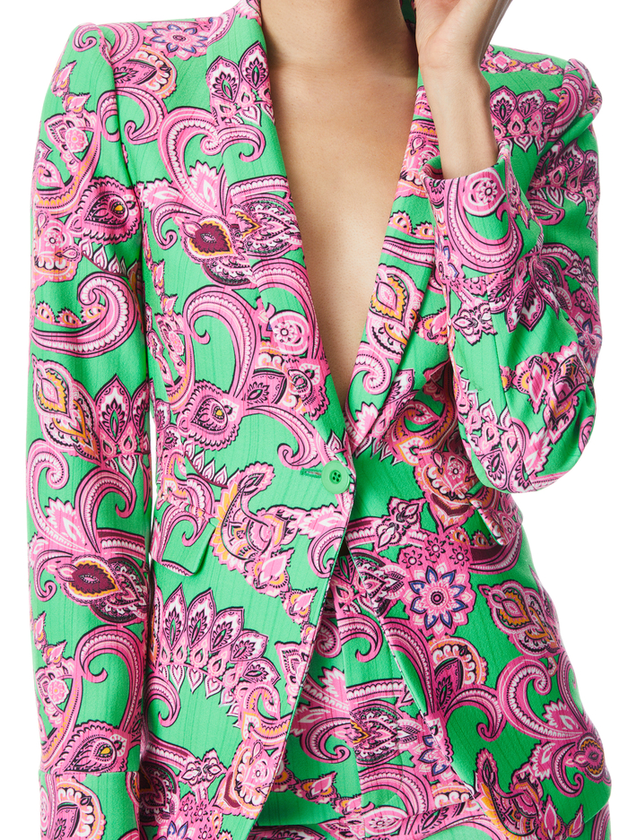 MACEY CUFFED SHAWL COLLAR BLAZER - SPRING PAISLEY GARDEN GREEN image 3 - Alice And Olivia