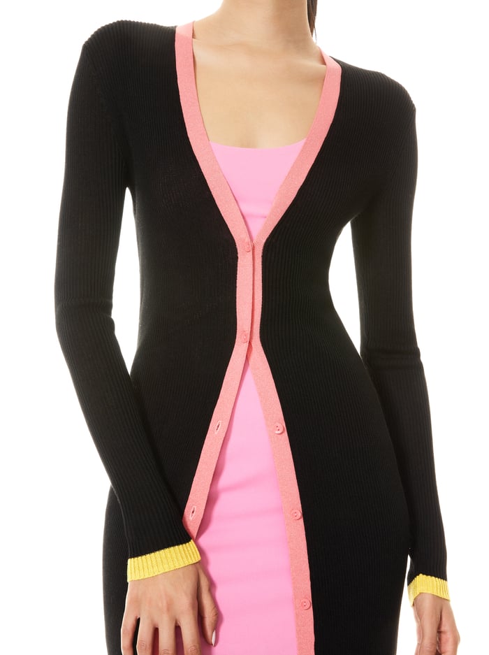 ARIA SLIM LONG CARDIGAN - BLK MULTI image 3 - Alice And Olivia