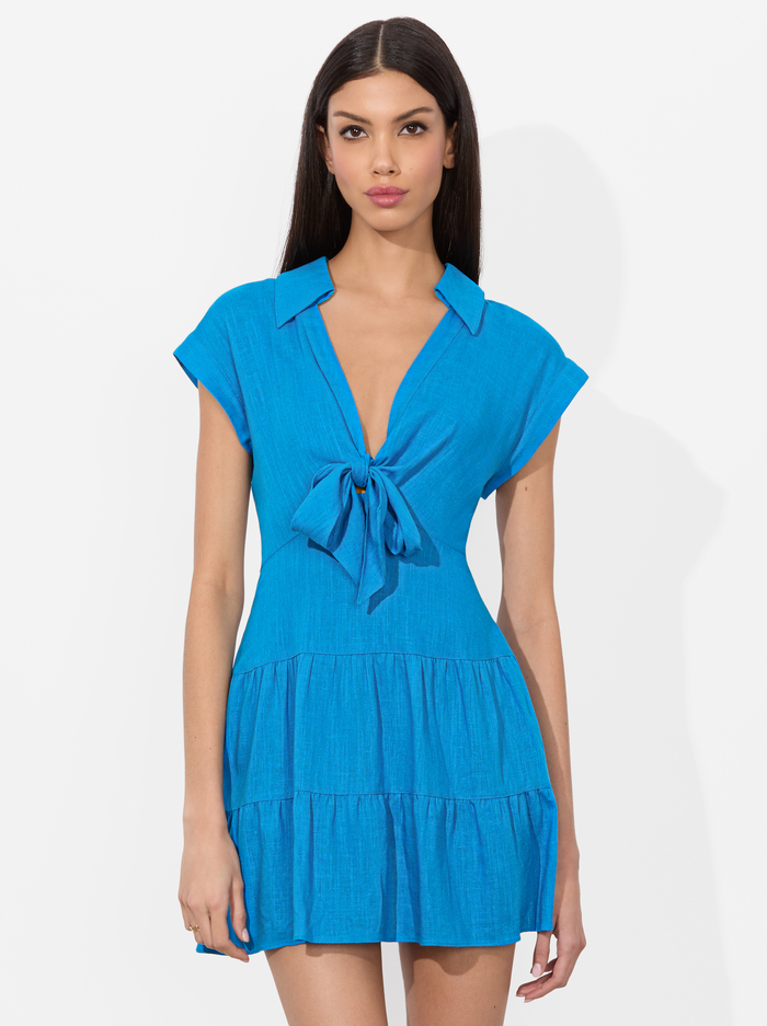 MILA LINEN MINI DRESS - TRUE BLUE image 3 - Alice And Olivia