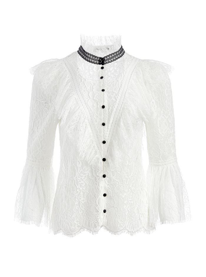 JESSIA LACE BUTTON FRONT BLOUSE - OFF WHITE/BLACK image 5 - Alice And Olivia