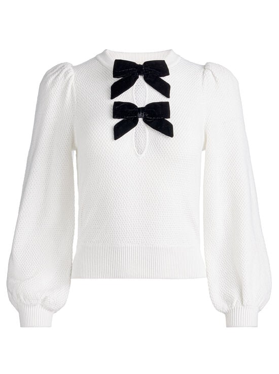 SOFT WHITE/BLACK-DORIS POINTELLE PULLOVER
