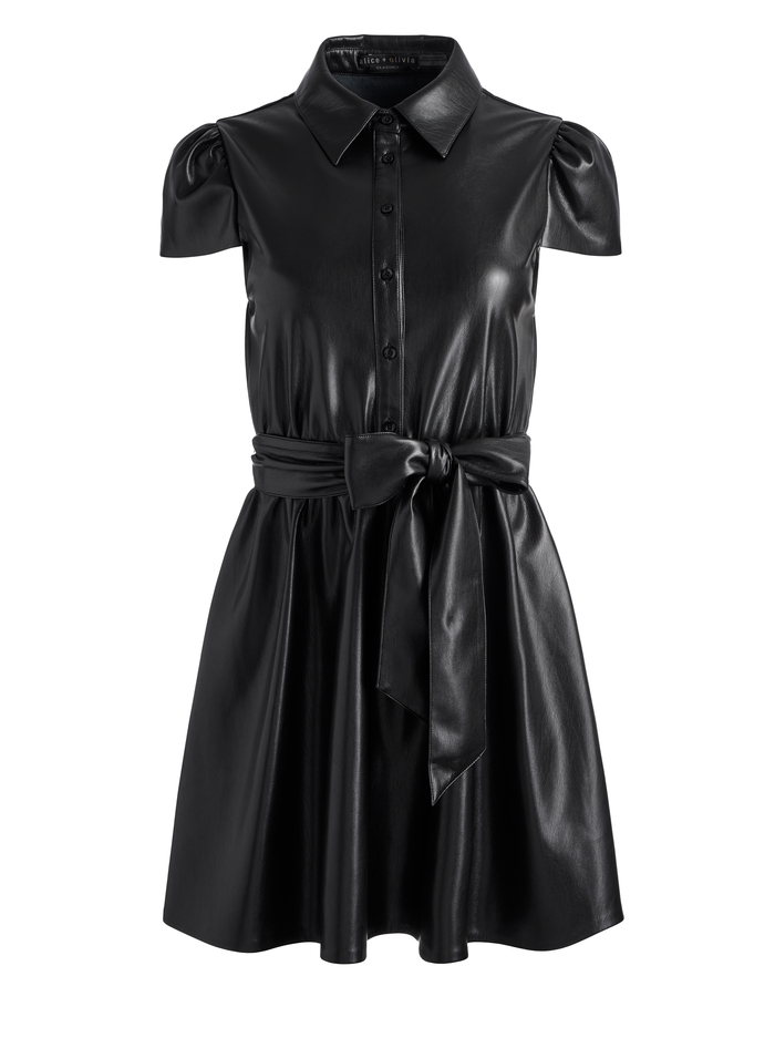 CAROLYN VEGAN LEATHER SHIRT DRESS - BLACK image 5 - Alice And Olivia