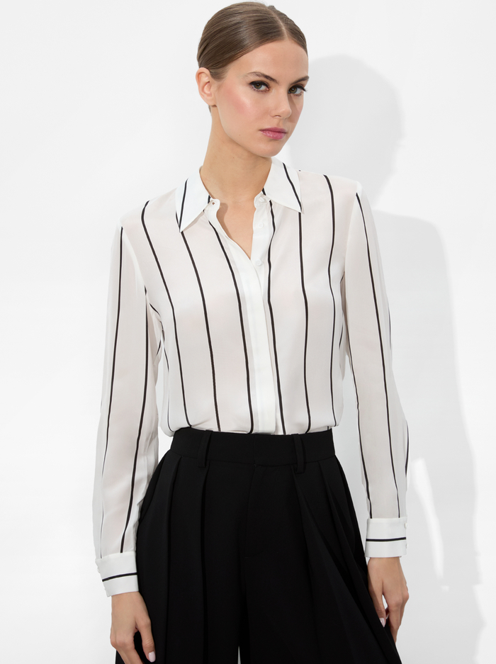 WILLA SILK BLOUSE - OFF WHITE/BLACK - Alice And Olivia