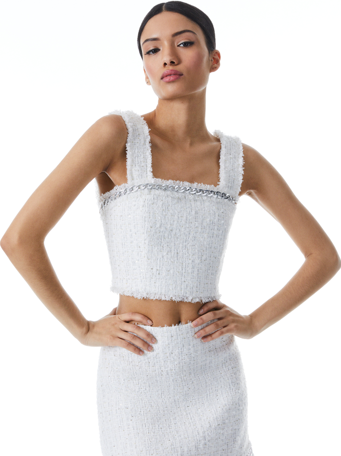 CORALIE CROP TOP WITH CHAIN TRIM - WHITE - Alice And Olivia