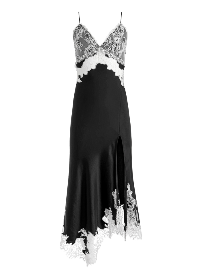 DAPHNE LACE ASYMMETRICAL SLIT MIDI DRESS - BLACK/OFF WHITE image 5 - Alice And Olivia