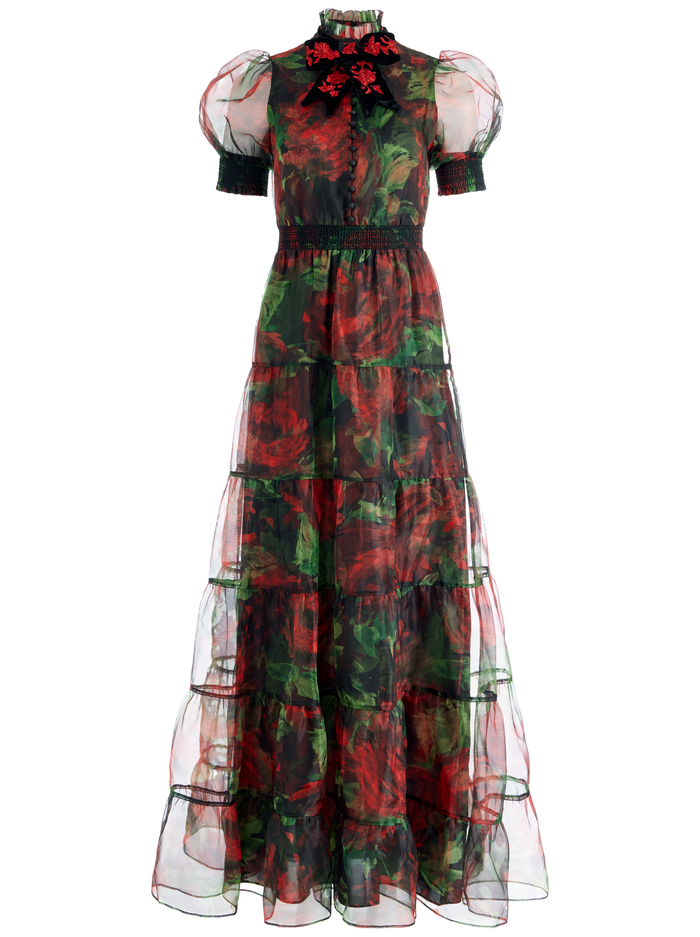 COLETTA BOW NECK BUTTON FRONT MAXI DRESS - CLOUD FLORAL BORDEAUX LG image 5 - Alice And Olivia