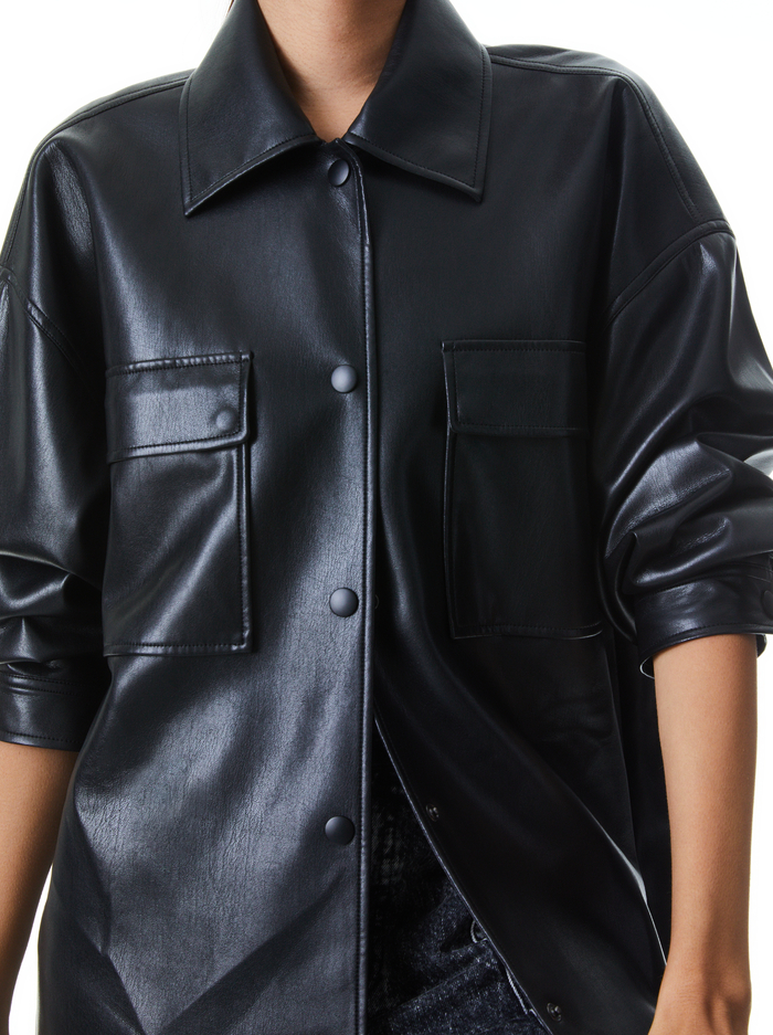 LANGSTON VEGAN LEATHER SHACKET - BLACK image 3 - ALICE + OLIVIA