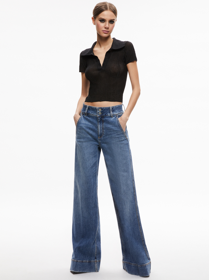 MARTHA METALLIC POLO CROP TOP - BLACK image 2 - Alice And Olivia