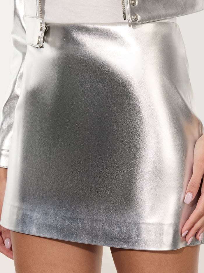 ELANA VEGAN MINI SKIRT - SILVER image 4 - Alice And Olivia
