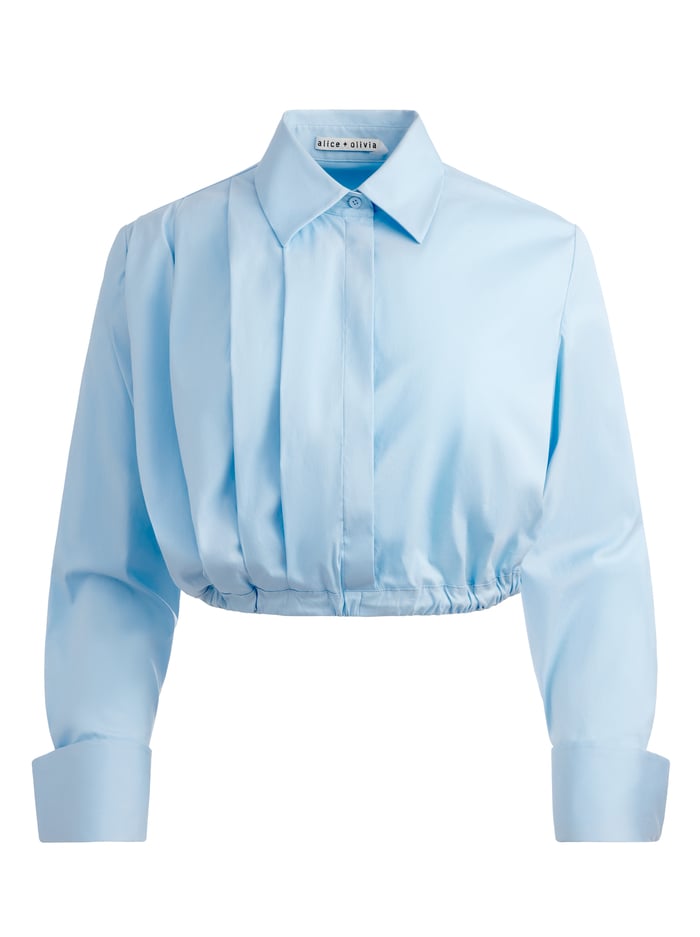 LUCILE CROPPED PLEATED BLOUSE - MINERAL BLUE image 5 - Alice And Olivia