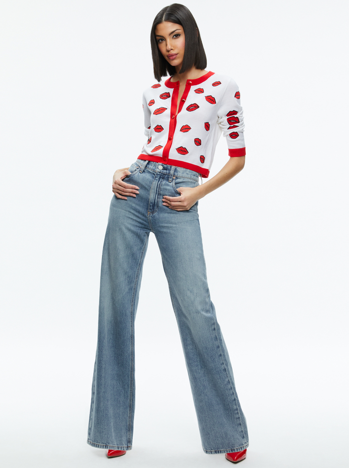 DARODA KISS CREWNECK CROPPED CARDIGAN - SOFT WHITE MULTI image 4 - Alice And Olivia