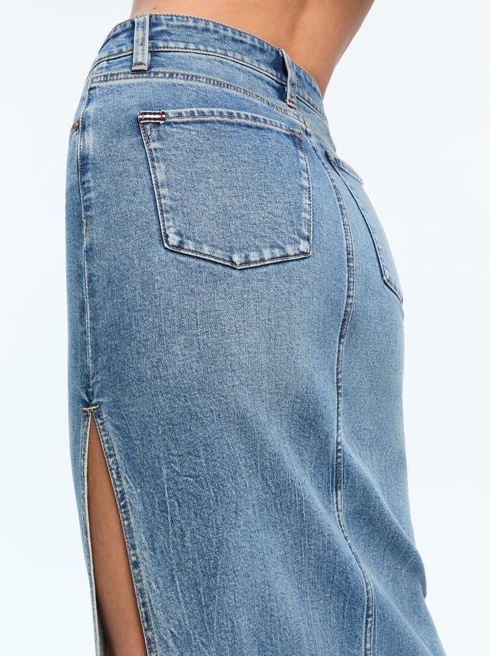 MARISSA HIGH RISE MAXI SKIRT WITH SIDE SLIT - BROOKLYN BLUE image 3 - Alice And Olivia