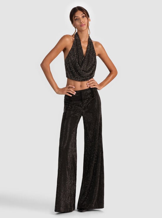 BLACK-DANI EMBELLISHED HALTER TOP