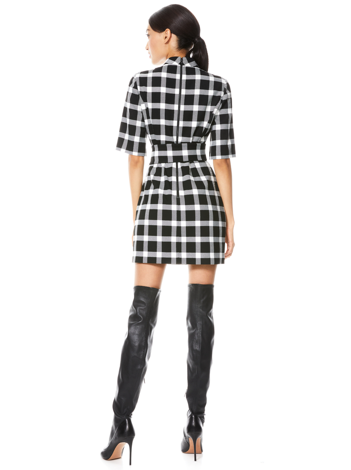 VIRGIL BELTED  MOCK NECK MINI DRESS - BLACK/WHITE image 1 - Alice And Olivia