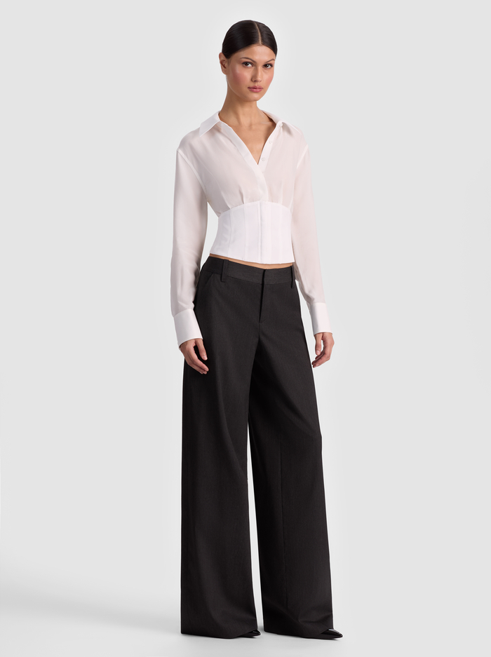 EDIE SEAMED CORSET BUTTON DOWN - OFF WHITE image 5 - ALICE + OLIVIA